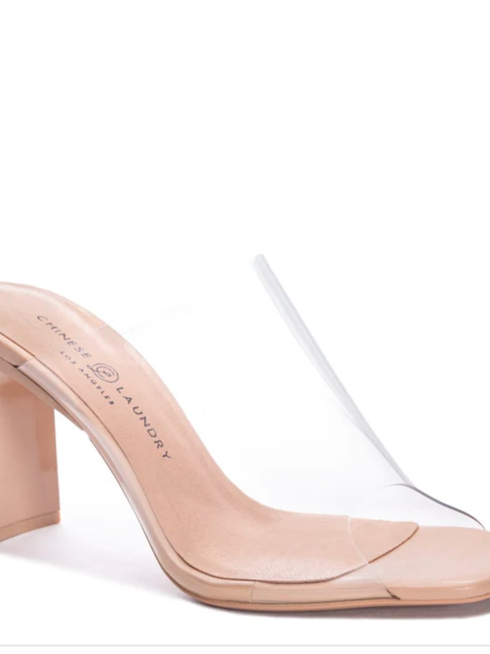 Chinese Laundry Nude Clear Strap Block Heel Mule